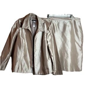 Women's Champagne Skirt Suit Sz 18 Metallic Lace Collar Church Formal